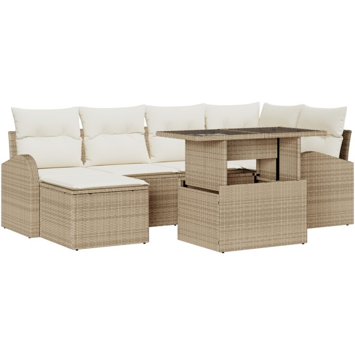 7-delade trädgårdsoffan med kuddar Beige Poly Rattan vidaXL Stor – bild 2
