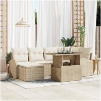 7-delade trädgårdsoffan med kuddar Beige Poly Rattan vidaXL