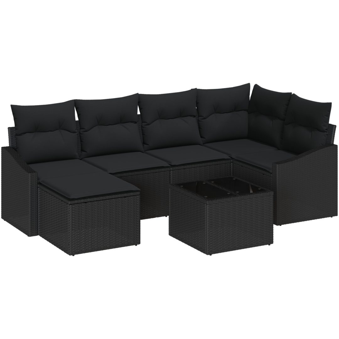7-delade trädgårdsoffaset med kuddar beige polyrotting vidaXL 288.5 x 123.5 x 85 cm – bild 2