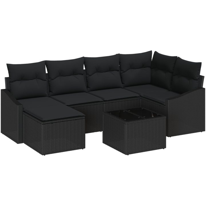 7-delade trädgårdsoffaset med kuddar beige polyrotting vidaXL 288.5 x 123.5 x 85 cm – bild 2