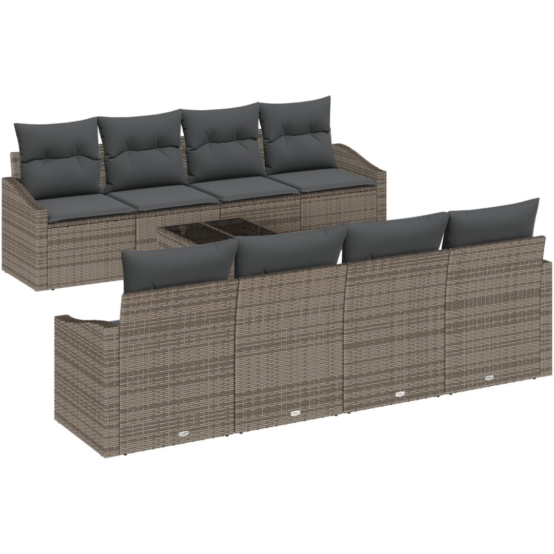 7-delade Trädgårdsoffaset med Kuddar Grå Poly Rattan vidaXL 55 x 55 x 37 cm – bild 2