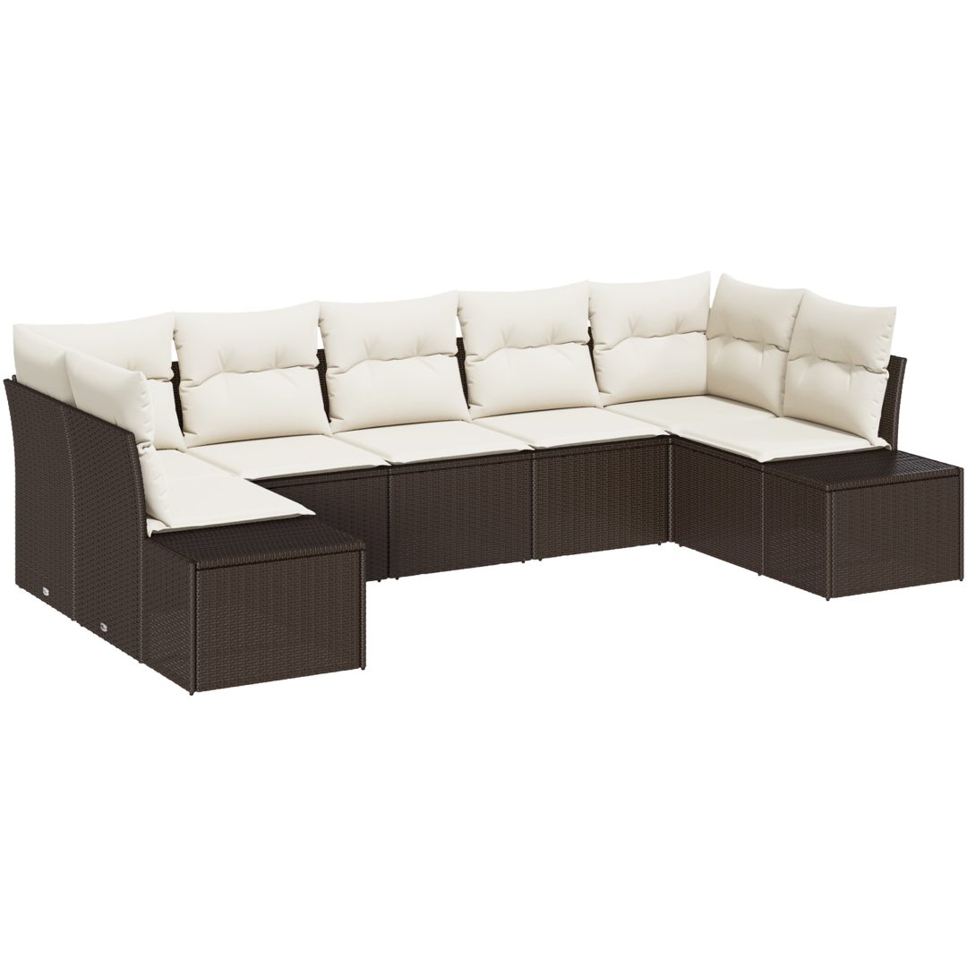 7-delade Trädgårdsoffset med Kuddar Brun Poly Rattan vidaXL 289 x 154 x 85 cm – bild 2