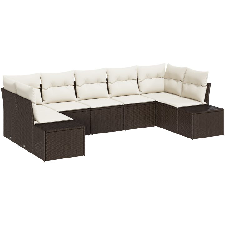 7-delade Trädgårdsoffset med Kuddar Brun Poly Rattan vidaXL 289 x 154 x 85 cm – bild 2