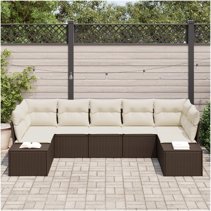 7-delade Trädgårdsoffset med Kuddar Brun Poly Rattan vidaXL 289 x 154 x 85 cm – bild 3
