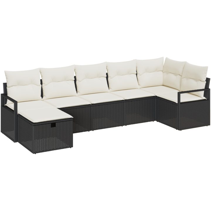7-delade Trädgårdsoffset med Kuddar Svart Poly Rattan vidaXL Stor – bild 2