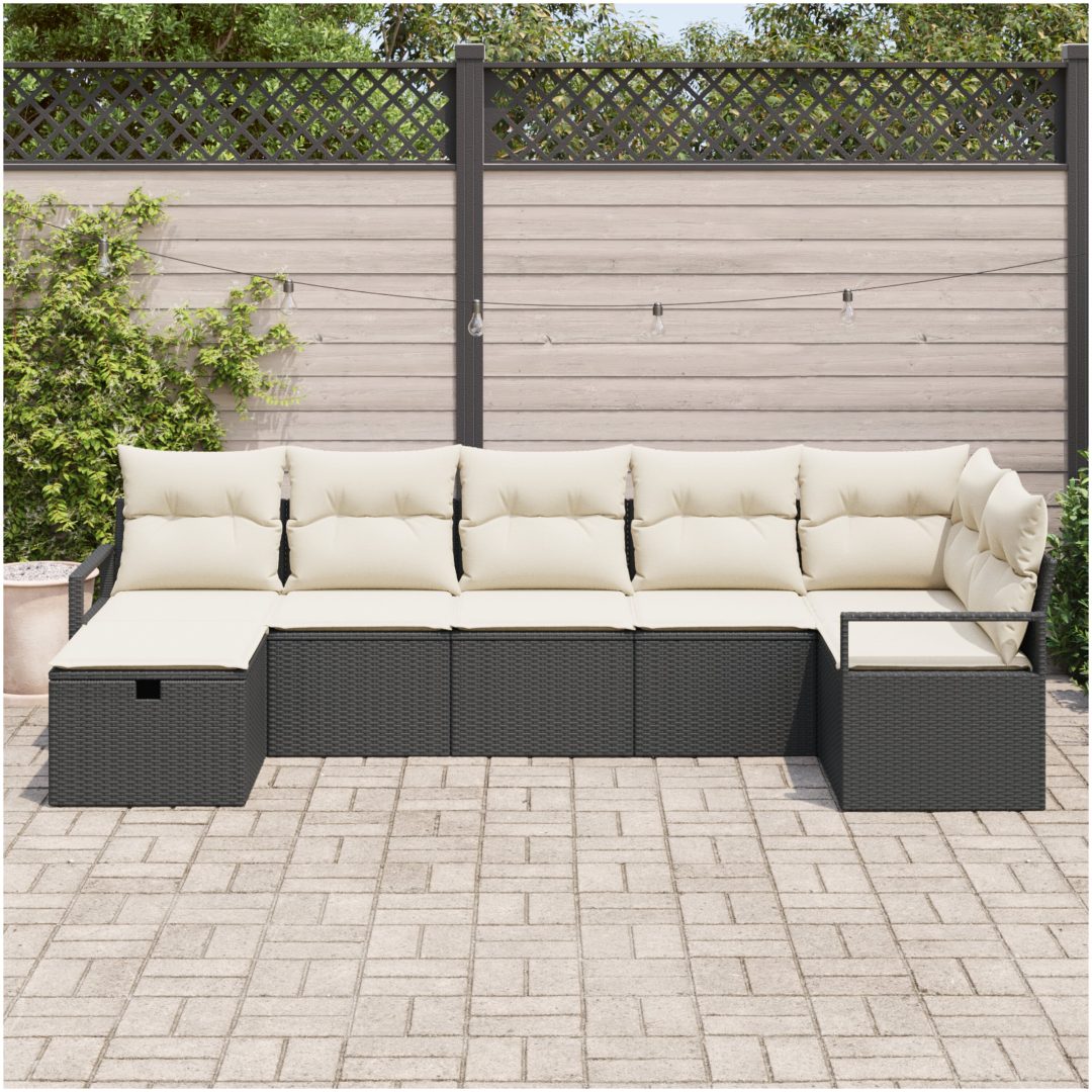 7-delade Trädgårdsoffset med Kuddar Svart Poly Rattan vidaXL Stor – bild 3
