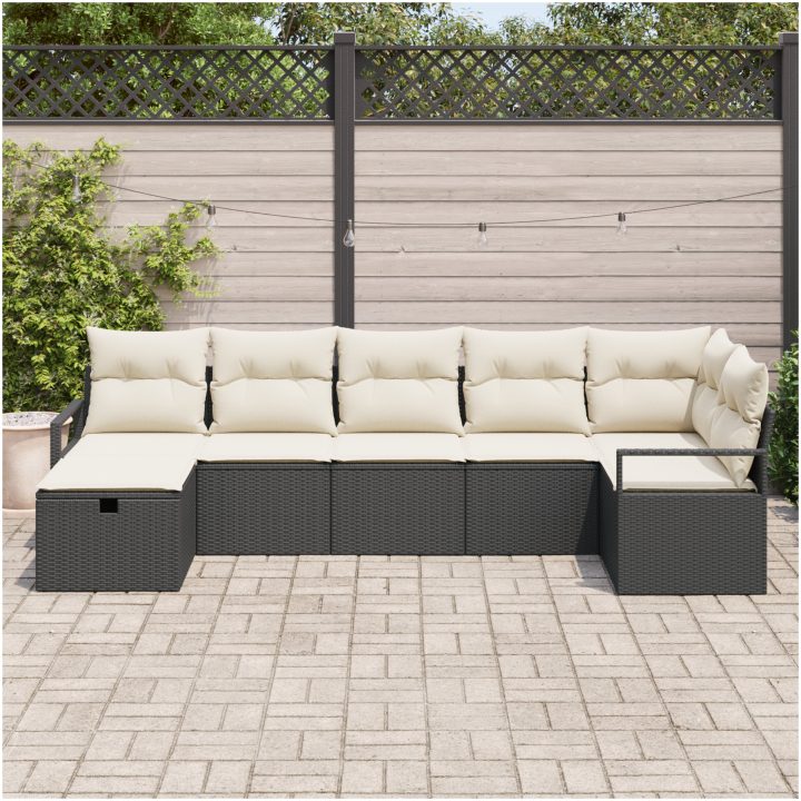 7-delade Trädgårdsoffset med Kuddar Svart Poly Rattan vidaXL Stor – bild 3