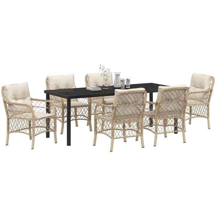7-delade trädgårdsset med kuddar i beige poly rattan vidaXL 200 x 80 x 73 cm – bild 3
