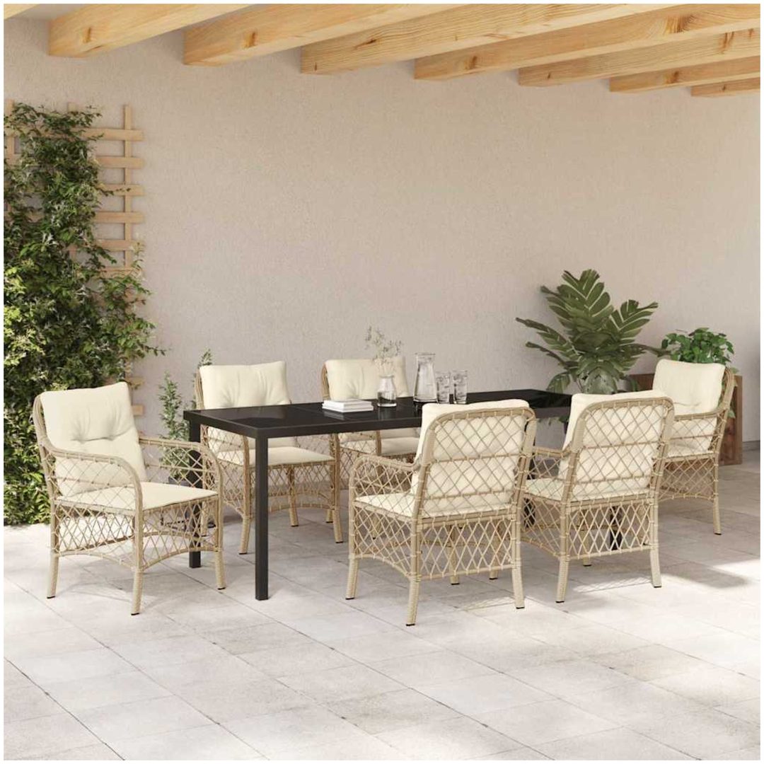 7-delade trädgårdsset med kuddar i beige poly rattan vidaXL 200 x 80 x 73 cm – bild 4