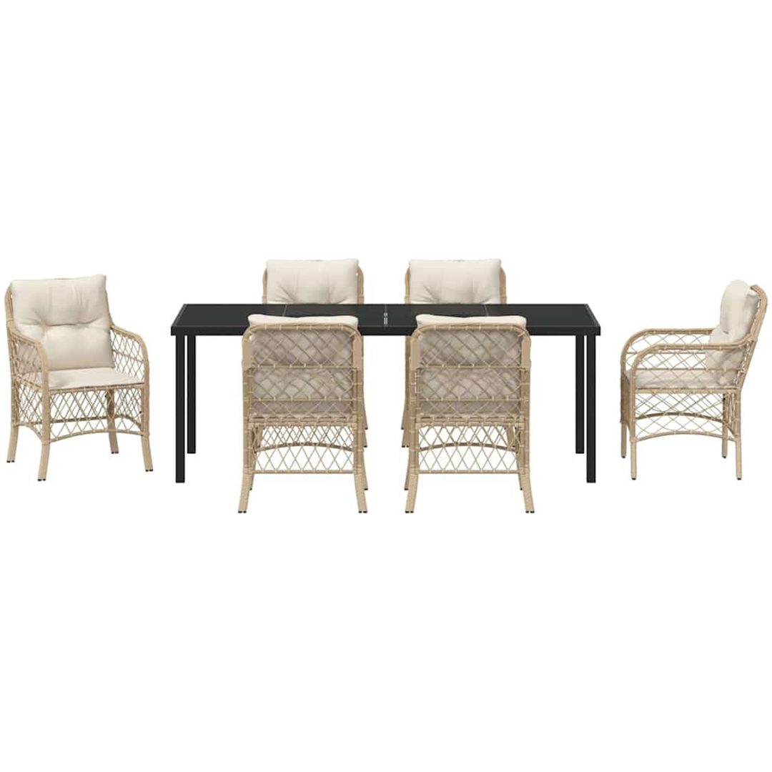 7-delade trädgårdsset med kuddar i beige poly rattan vidaXL 200 x 80 x 73 cm – bild 6