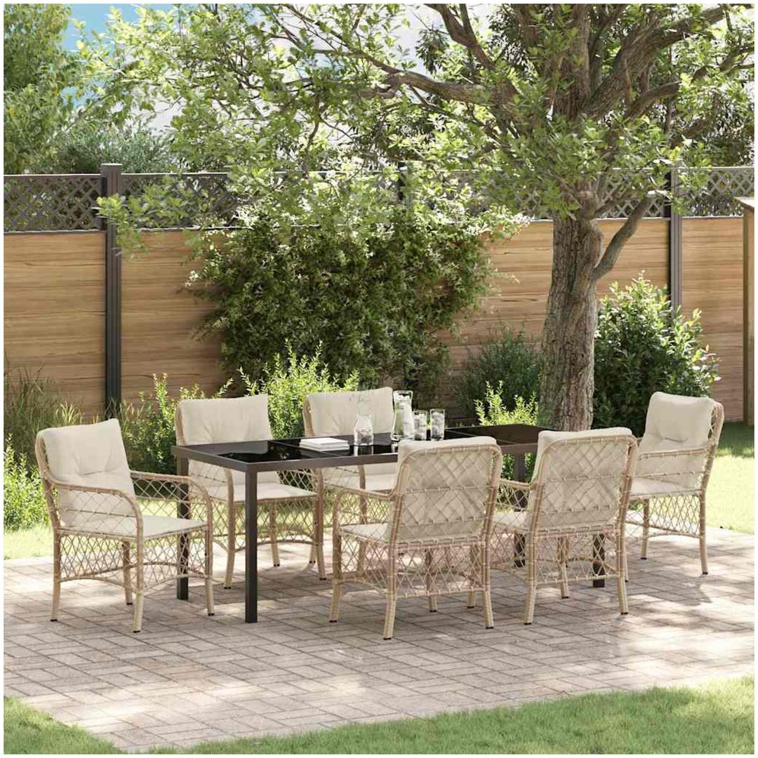 7-delade trädgårdsset med kuddar i beige poly rattan vidaXL 200 x 80 x 73 cm