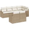 7-delade trädgårdssoffset med kuddar Beige Poly Rattan vidaXL 233.5 x 123.5 x 85 cm – miniatyr 2