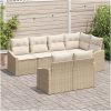 7-delade trädgårdssoffset med kuddar Beige Poly Rattan vidaXL 233.5 x 123.5 x 85 cm – miniatyr 3