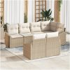 7-delade trädgårdssoffset med kuddar Beige Poly Rattan vidaXL 233.5 x 123.5 x 85 cm – miniatyr 1