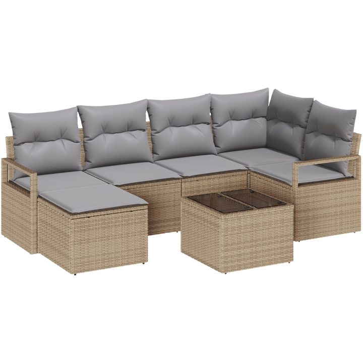 7-delade trädgårdssoffset med kuddar svart poly rattan vidaXL Stor – bild 2