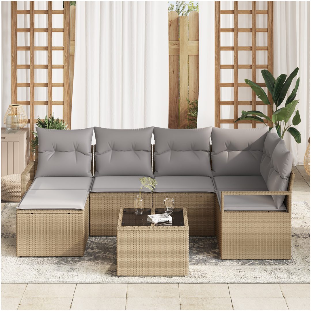 7-delade trädgårdssoffset med kuddar svart poly rattan vidaXL Stor – bild 3