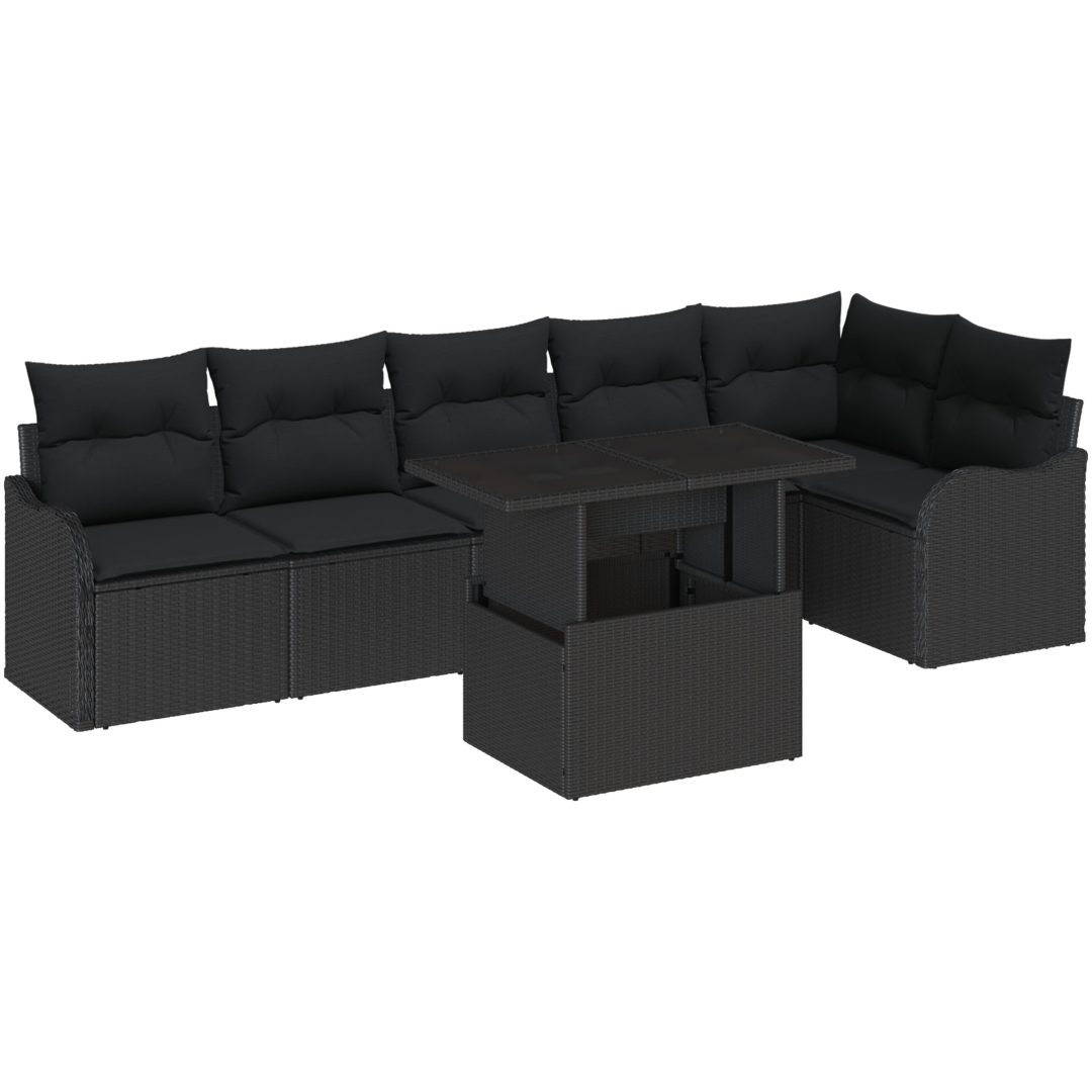 7-delade utemöbelsoffset med kuddar svart poly-rattan vidaXL Stor – bild 2