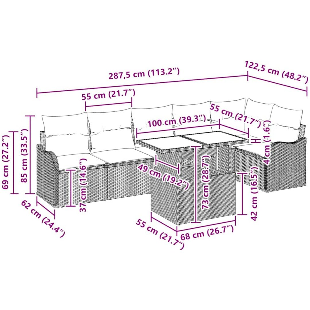 7-delade utemöbelsoffset med kuddar svart poly-rattan vidaXL Stor – bild 11