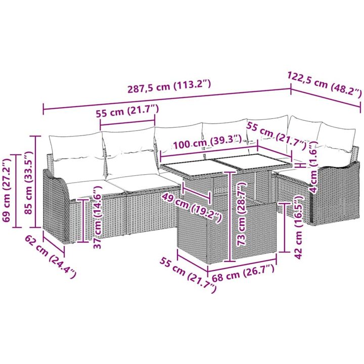 7-delade utemöbelsoffset med kuddar svart poly-rattan vidaXL Stor – bild 11