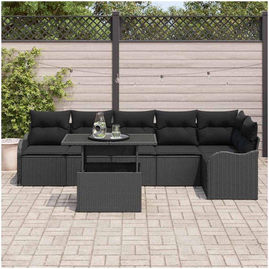 7-delade utemöbelsoffset med kuddar svart poly-rattan vidaXL Stor – bild 3