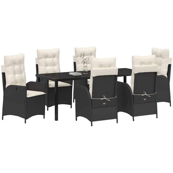 7 delar matgrupp för trädgården med kuddar - svart poly-rattan vidaXL 200 x 80 x 73 cm – bild 3