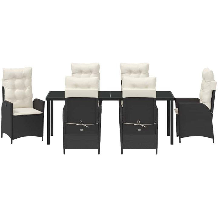 7 delar matgrupp för trädgården med kuddar - svart poly-rattan vidaXL 200 x 80 x 73 cm – bild 7