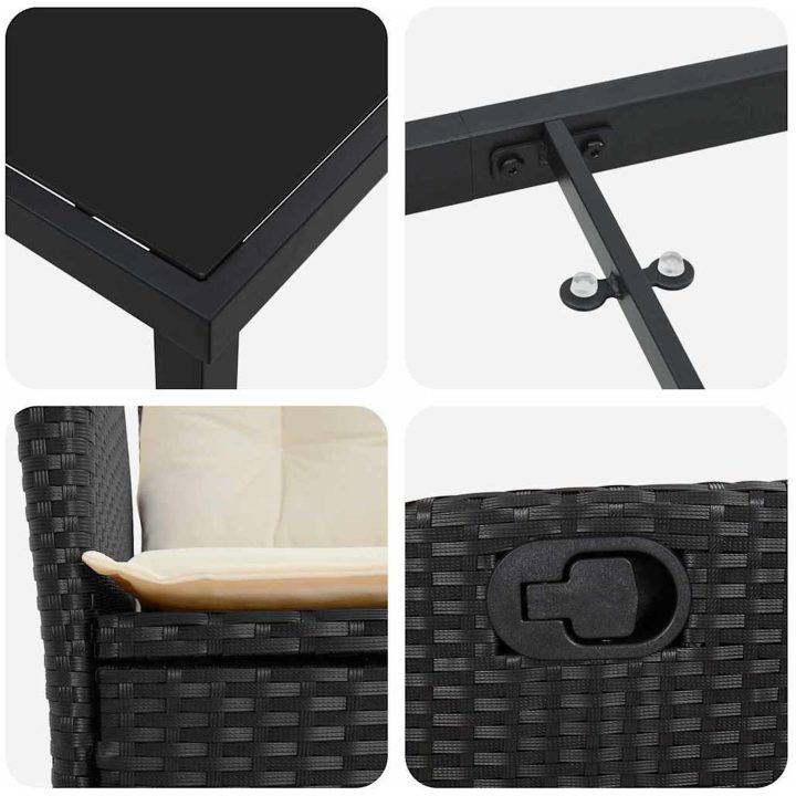 7 delar matgrupp för trädgården med kuddar - svart poly-rattan vidaXL 200 x 80 x 73 cm – bild 8