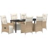 7 Delar Trädgårds Dining Set med Kuddar Beige Poly Rottning vidaXL Standard – miniatyr 3