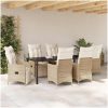 7 Delar Trädgårds Dining Set med Kuddar Beige Poly Rottning vidaXL Standard – miniatyr 4