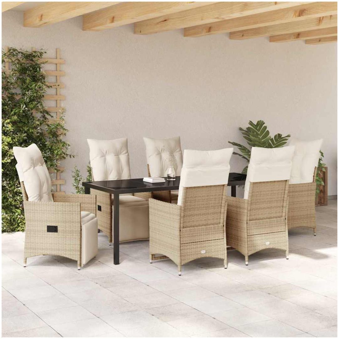 7 Delar Trädgårds Dining Set med Kuddar Beige Poly Rottning vidaXL Standard – bild 4