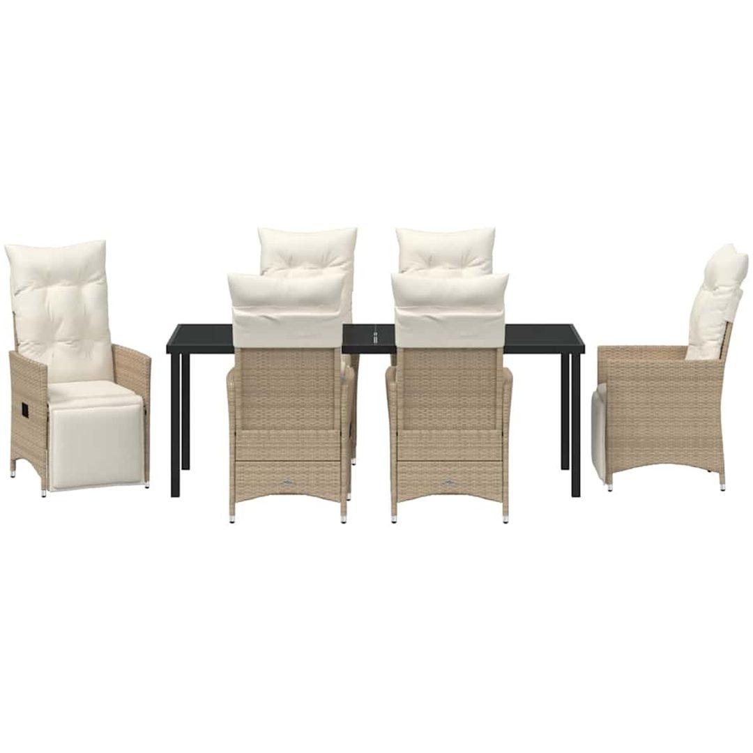 7 Delar Trädgårds Dining Set med Kuddar Beige Poly Rottning vidaXL Standard – bild 7