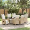 7 Delar Trädgårds Dining Set med Kuddar Beige Poly Rottning vidaXL Standard – miniatyr 1