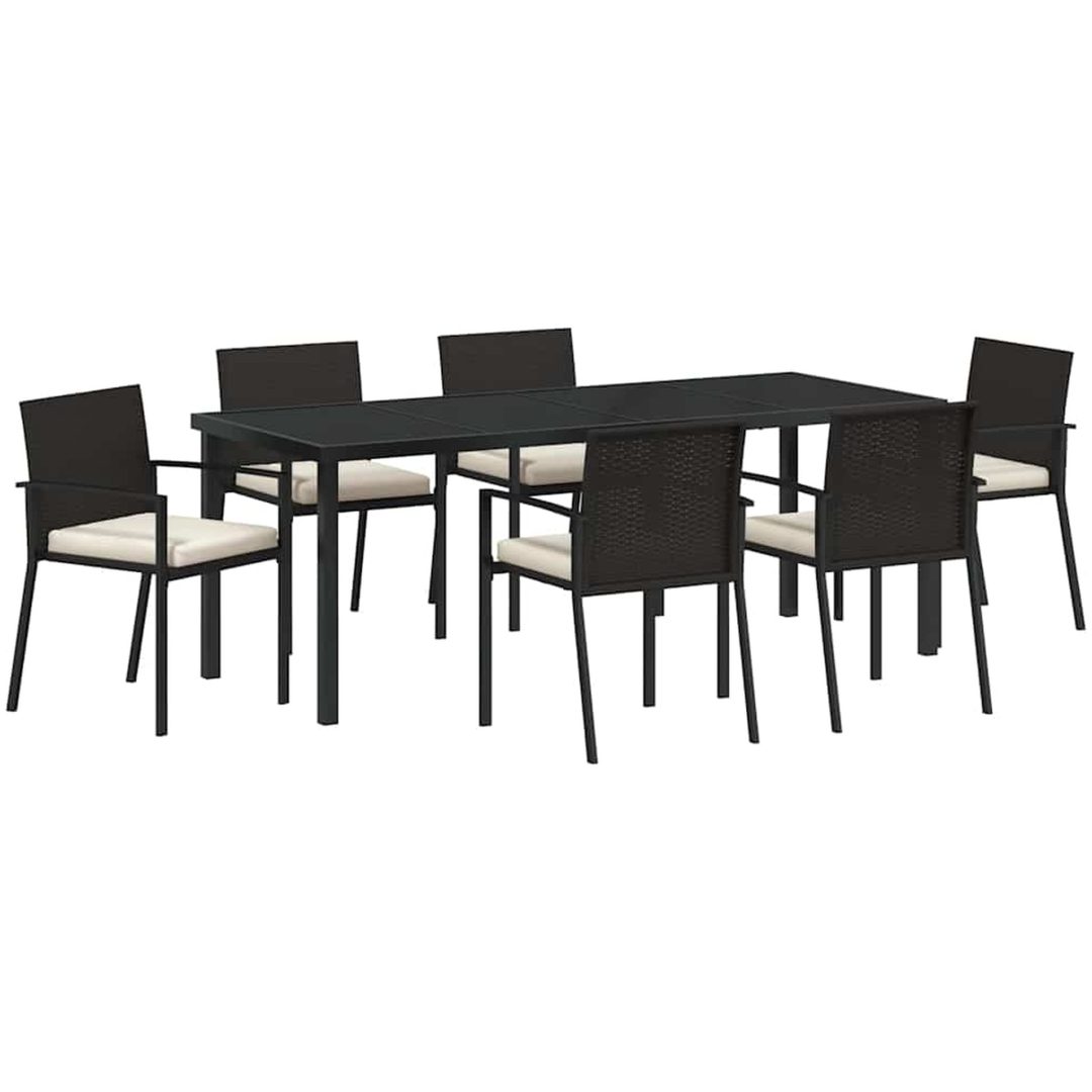 7 Delar Trädgårds Matgrupp Svart Poly Rattan vidaXL 200 x 80 x 73 cm – bild 2