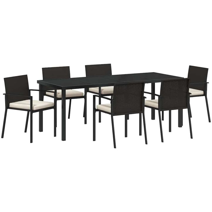7 Delar Trädgårds Matgrupp Svart Poly Rattan vidaXL 200 x 80 x 73 cm – bild 2