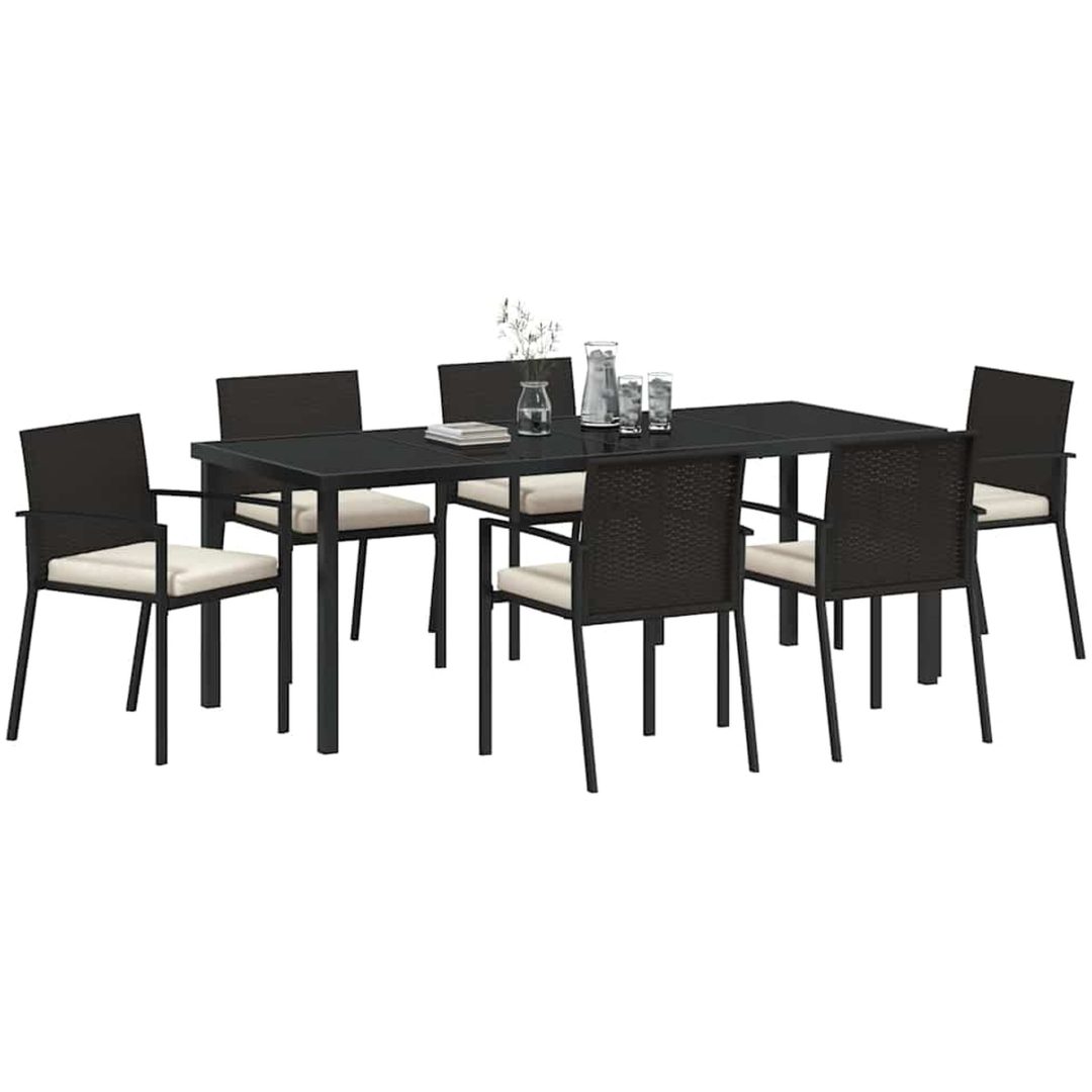 7 Delar Trädgårds Matgrupp Svart Poly Rattan vidaXL 200 x 80 x 73 cm – bild 3