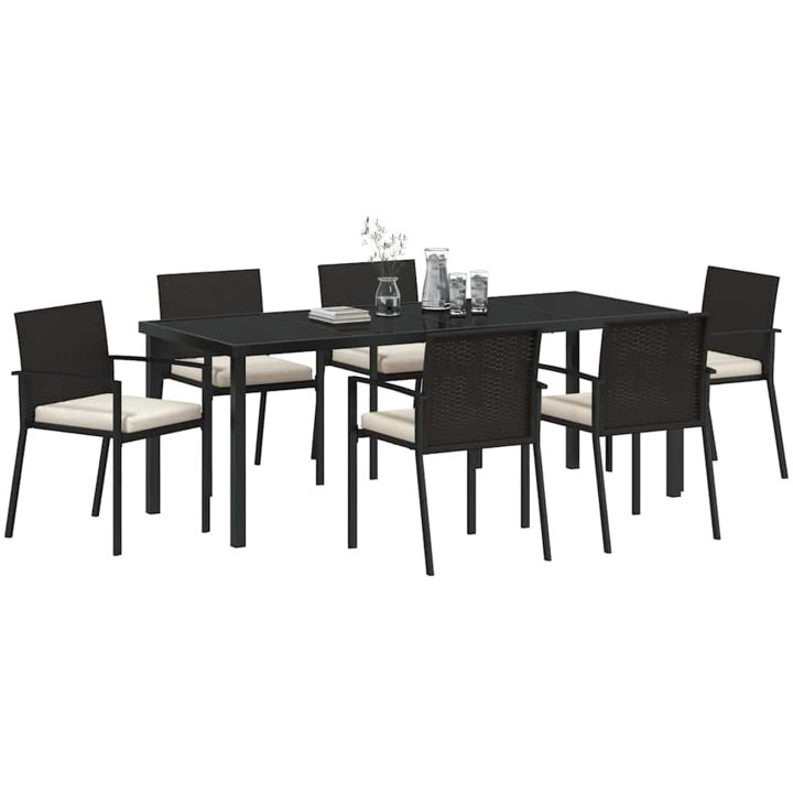 7 Delar Trädgårds Matgrupp Svart Poly Rattan vidaXL 200 x 80 x 73 cm – bild 3