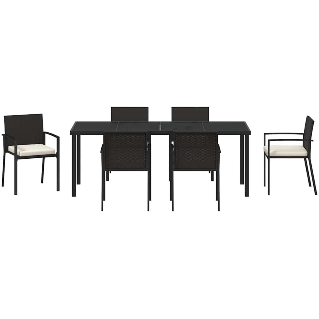 7 Delar Trädgårds Matgrupp Svart Poly Rattan vidaXL 200 x 80 x 73 cm – bild 7