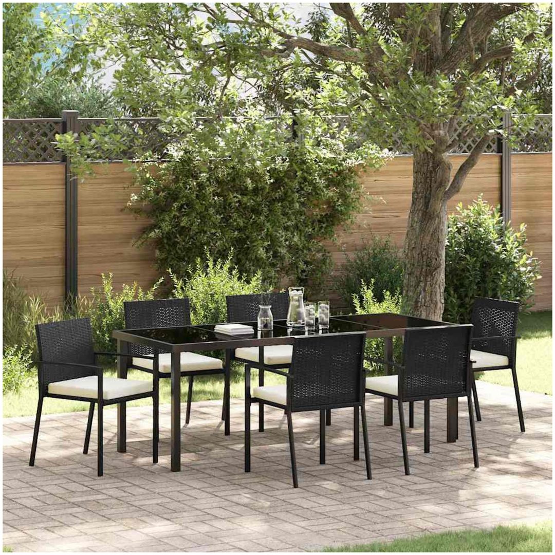 7 Delar Trädgårds Matgrupp Svart Poly Rattan vidaXL 200 x 80 x 73 cm