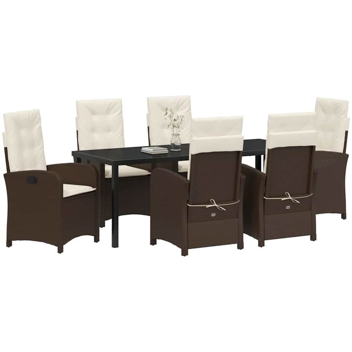 7 Delar Trädgårds Serveringsset med Kuddar Brun Poly Rattan vidaXL 200 x 80 x 73 cm – bild 3