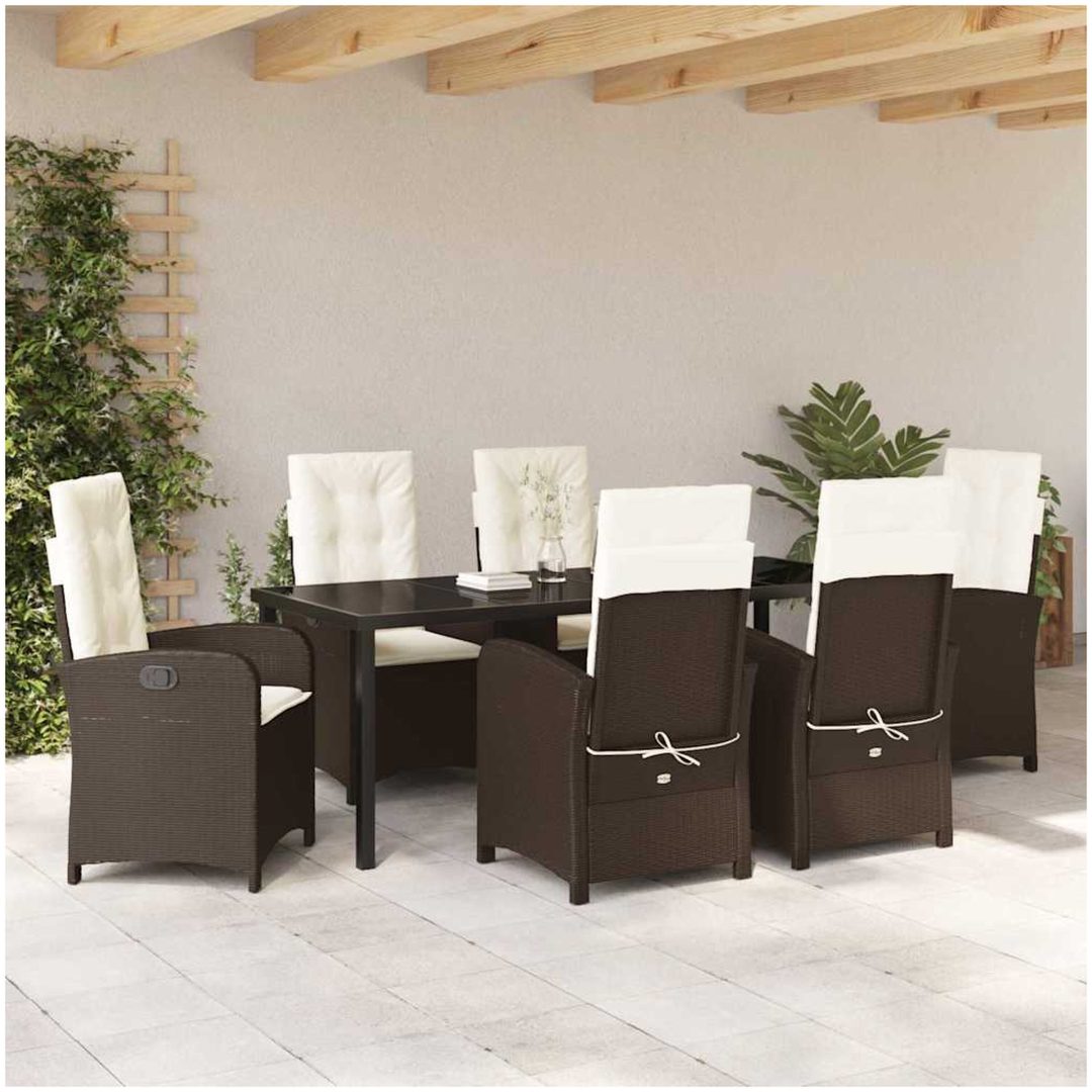 7 Delar Trädgårds Serveringsset med Kuddar Brun Poly Rattan vidaXL 200 x 80 x 73 cm – bild 4