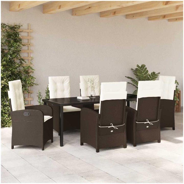7 Delar Trädgårds Serveringsset med Kuddar Brun Poly Rattan vidaXL 200 x 80 x 73 cm – bild 4