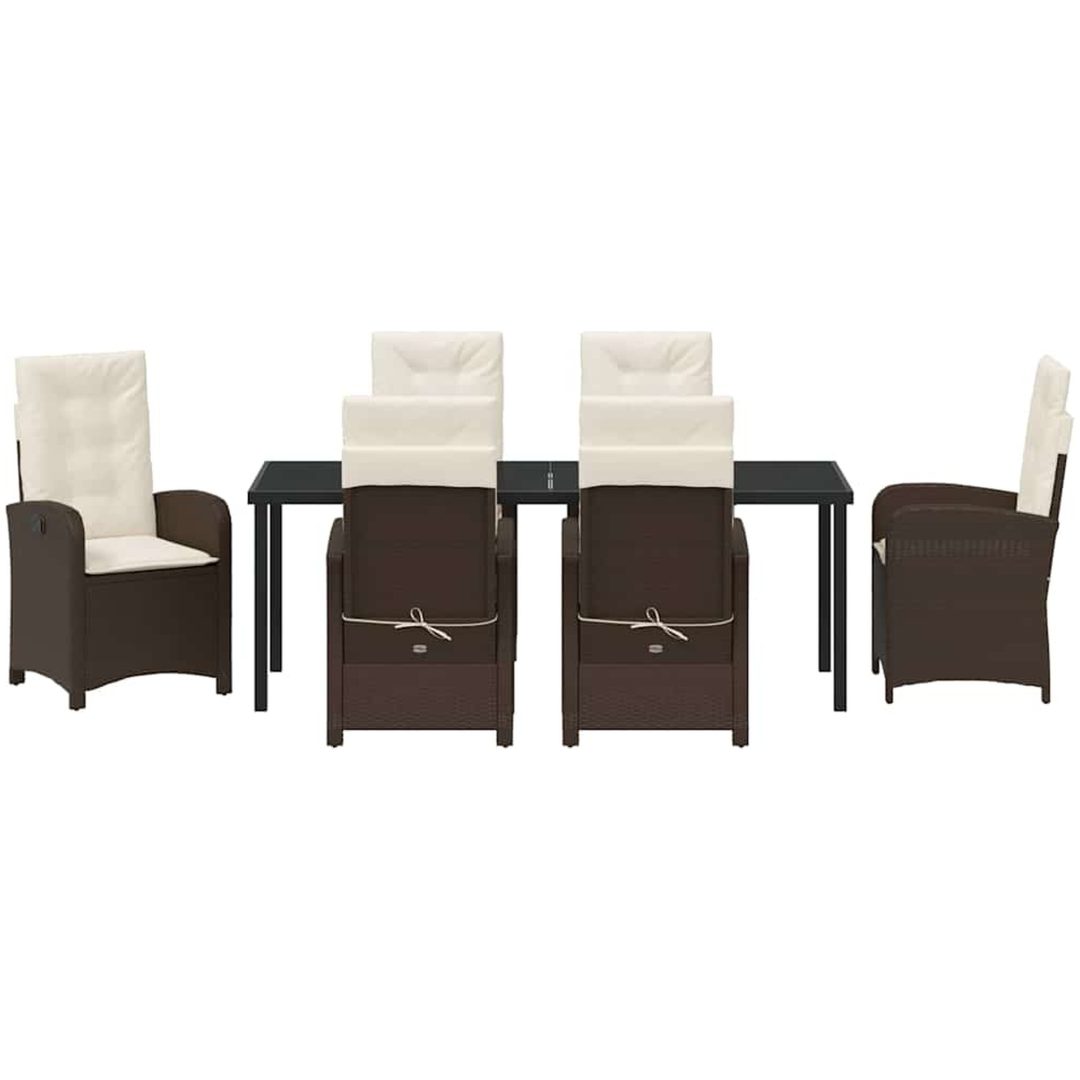 7 Delar Trädgårds Serveringsset med Kuddar Brun Poly Rattan vidaXL 200 x 80 x 73 cm – bild 6