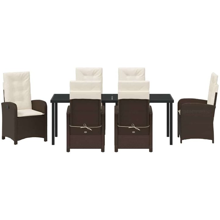 7 Delar Trädgårds Serveringsset med Kuddar Brun Poly Rattan vidaXL 200 x 80 x 73 cm – bild 6