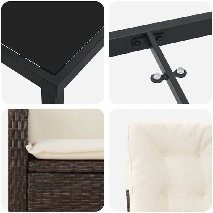 7 Delar Trädgårds Serveringsset med Kuddar Brun Poly Rattan vidaXL 200 x 80 x 73 cm – bild 7
