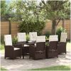 7 Delar Trädgårds Serveringsset med Kuddar Brun Poly Rattan vidaXL 200 x 80 x 73 cm – miniatyr 1