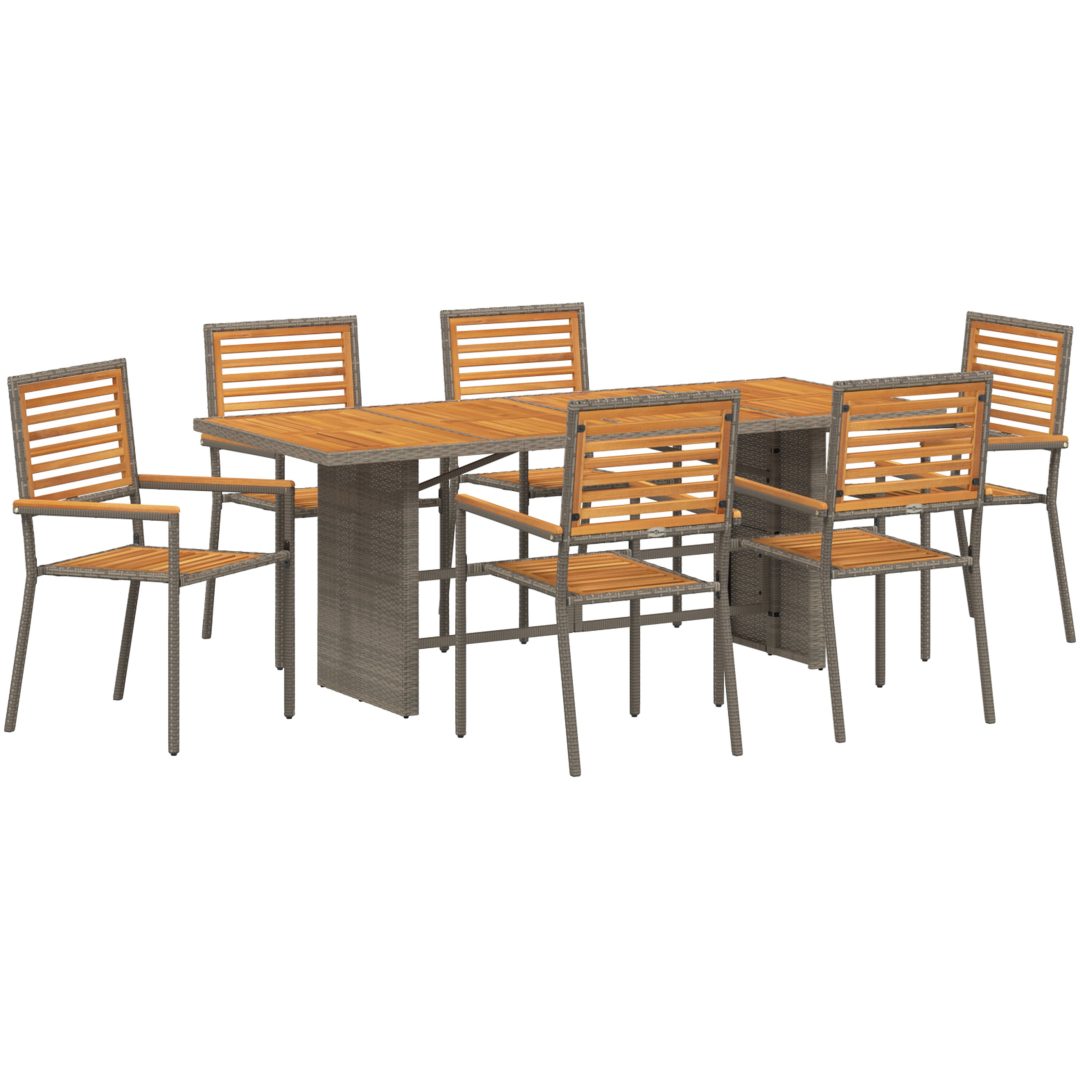 7 Delar Trädgårdsdining Set Grå Poly Rattan Akacia vidaXL 6 - Sits – bild 2