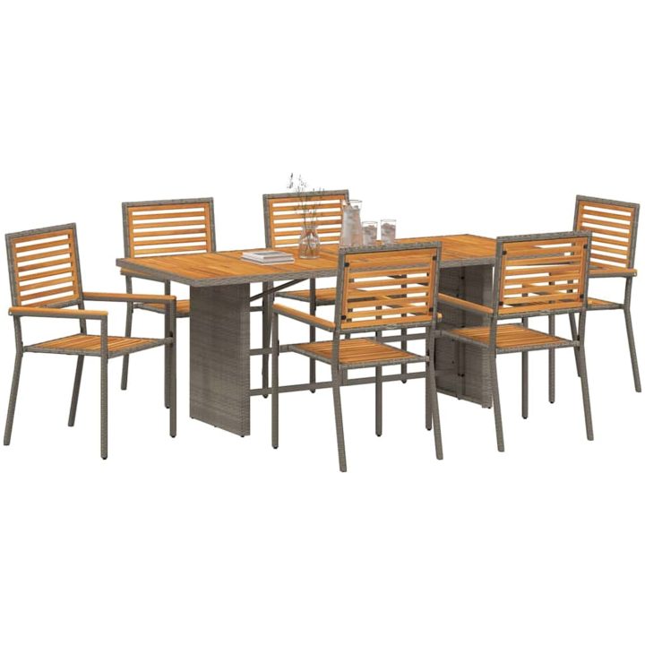7 Delar Trädgårdsdining Set Grå Poly Rattan Akacia vidaXL 6 - Sits – bild 3