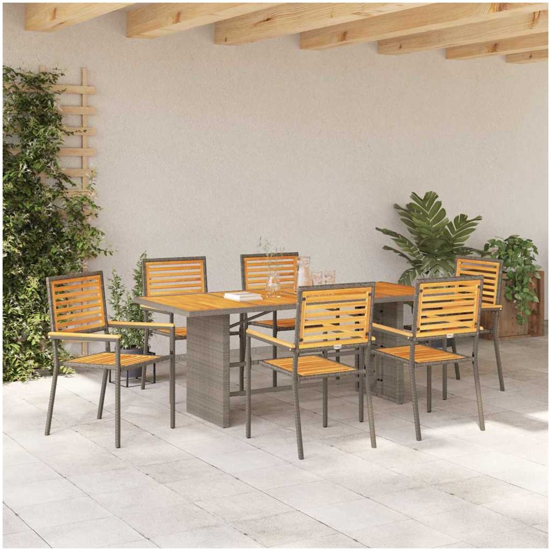 7 Delar Trädgårdsdining Set Grå Poly Rattan Akacia vidaXL 6 - Sits – bild 4