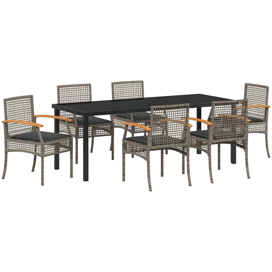 7 Delar Trädgårdsmatgrupp med kuddar, grå poly rattan vidaXL 200 x 80 x 73 cm – bild 2