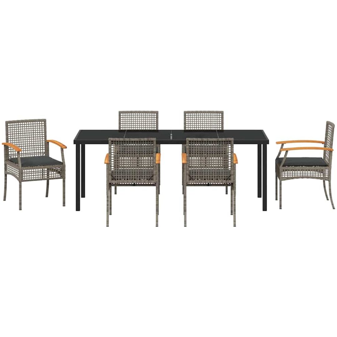 7 Delar Trädgårdsmatgrupp med kuddar, grå poly rattan vidaXL 200 x 80 x 73 cm – bild 7